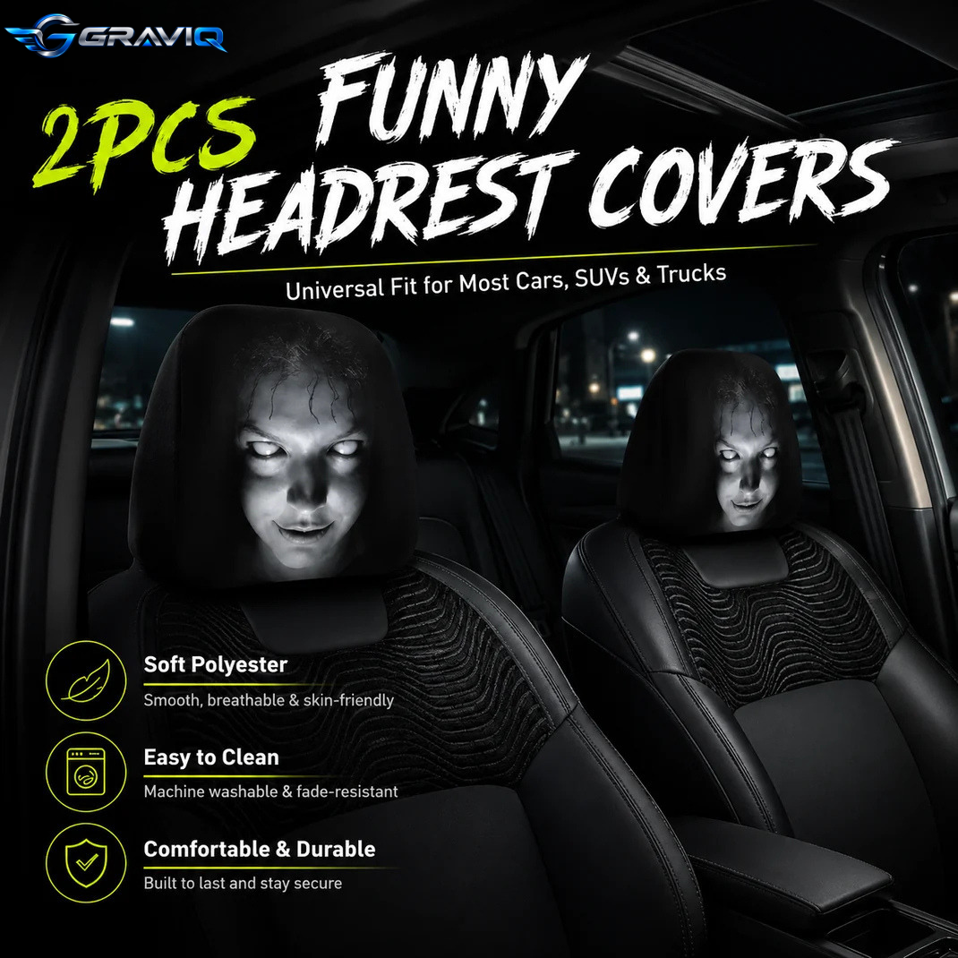 Funny Cartoon Car Headrest Covers – 2PCS Universal Fit