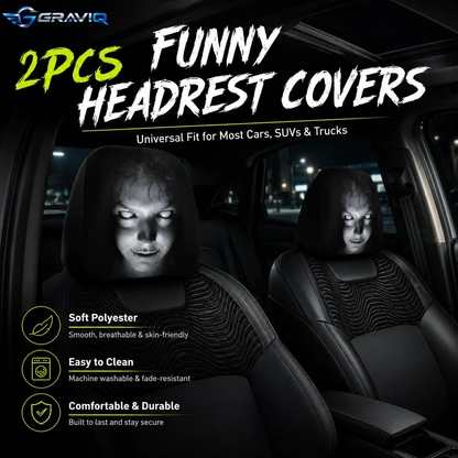 Funny Cartoon Car Headrest Covers – 2PCS Universal Fit