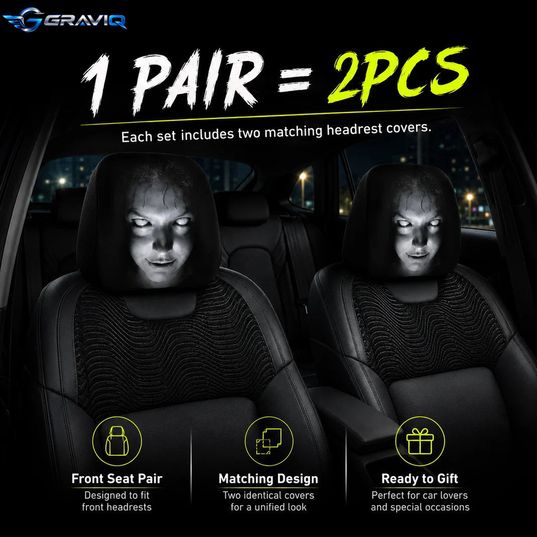Funny Cartoon Car Headrest Covers – 2PCS Universal Fit