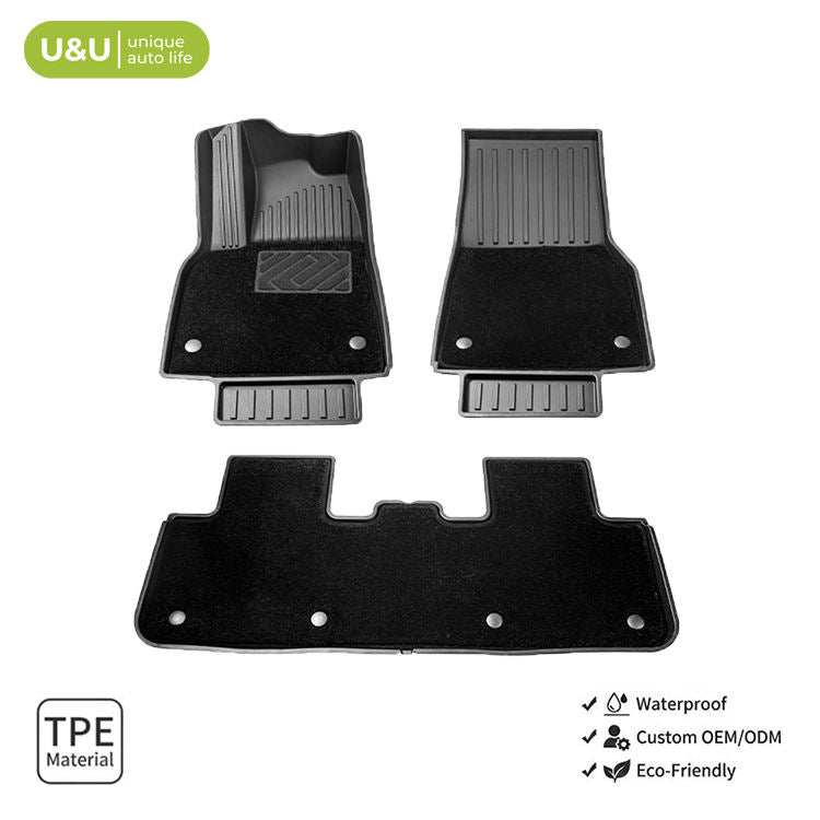 3D Tpe Car Floor Mats Waterproof All Weather Non-Slip Dual-Layer Soft Carpet Precision Fit for Tesla Model Y