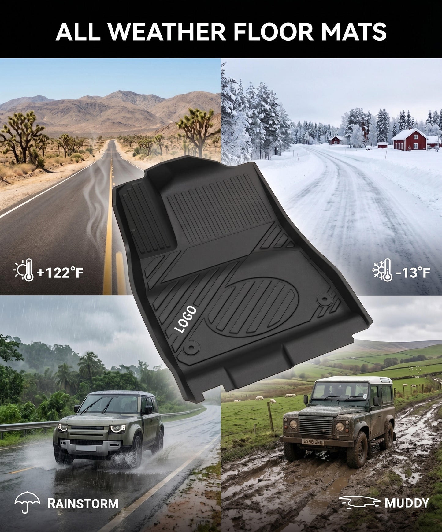3D Tpe Car Floor Mats Waterproof All Weather Non-Slip Dual-Layer Soft Carpet Precision Fit for Tesla Model Y
