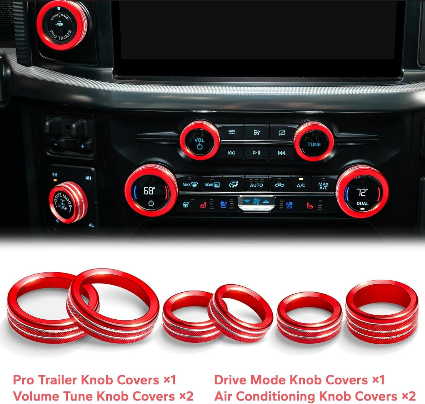 For Ford F150 Accessories & Super Duty F250 F350 F450 9pcs Aluminum Alloy Knob Cover Trim Set