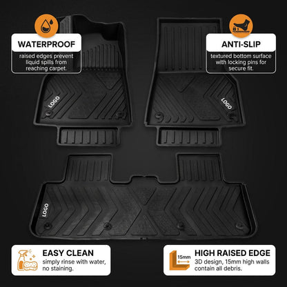 3D Tpe Car Floor Mats Waterproof All Weather Non-Slip Dual-Layer Soft Carpet Precision Fit for Tesla Model Y