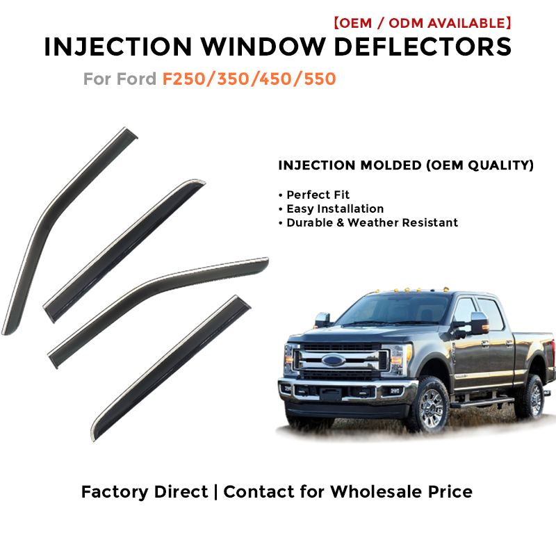 Injection Window Deflectors for Ford F250 / F350 / F450 / F550 Rain Guards Side Window Visor Wind Deflector Auto Accessories