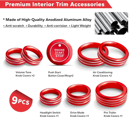 For Ford F150 Accessories & Super Duty F250 F350 F450 9pcs Aluminum Alloy Knob Cover Trim Set